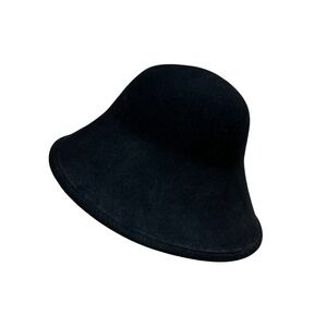 Scala Collection Black 100% Wool Brim Cloche Hat One Size Vintage